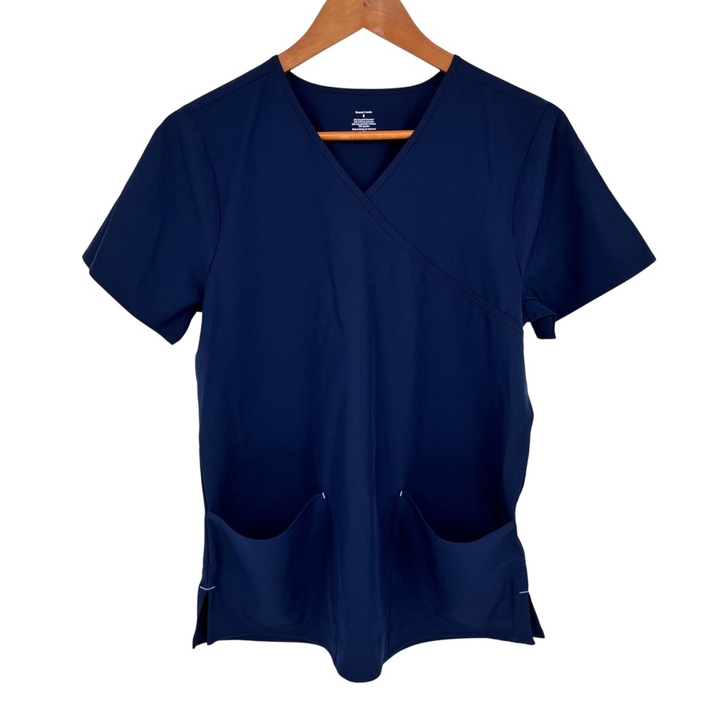 Scrub V Neck Top Women Small Dark Navy 4-Way Stretch Moisture Wicking Healthcare